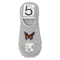 5-Pack Ladies No-Show Sneaker Socks - Butterfly, Stripes