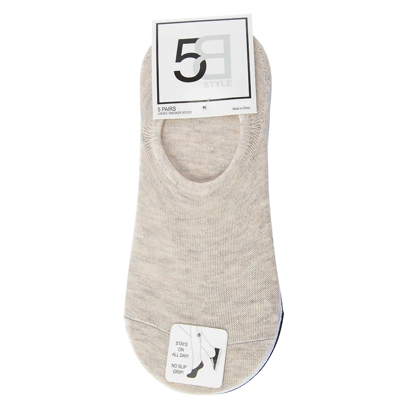 5-Pack Ladies No-Show Sneaker Socks - Solid