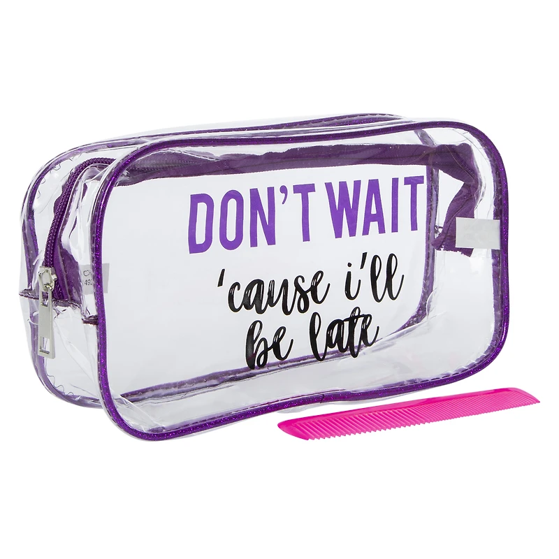 Hair Comb & Clear Makeup Bag Set 11.4in x 6.7in