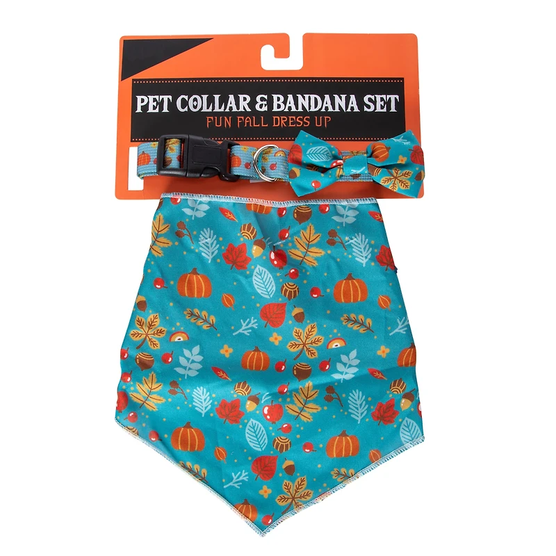 Matching Fall Pet Collar & Bandana Set