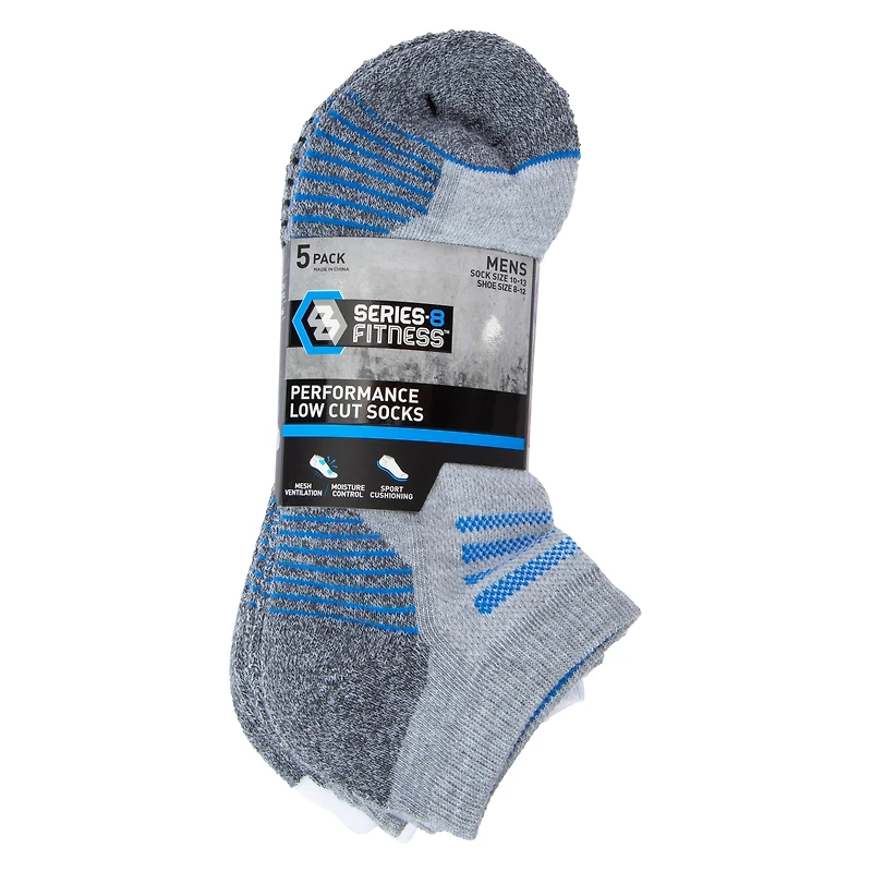 5-Pack Series-8 Fitness™ Men's Performance Low-Cut Socks - Gray, White, Navy