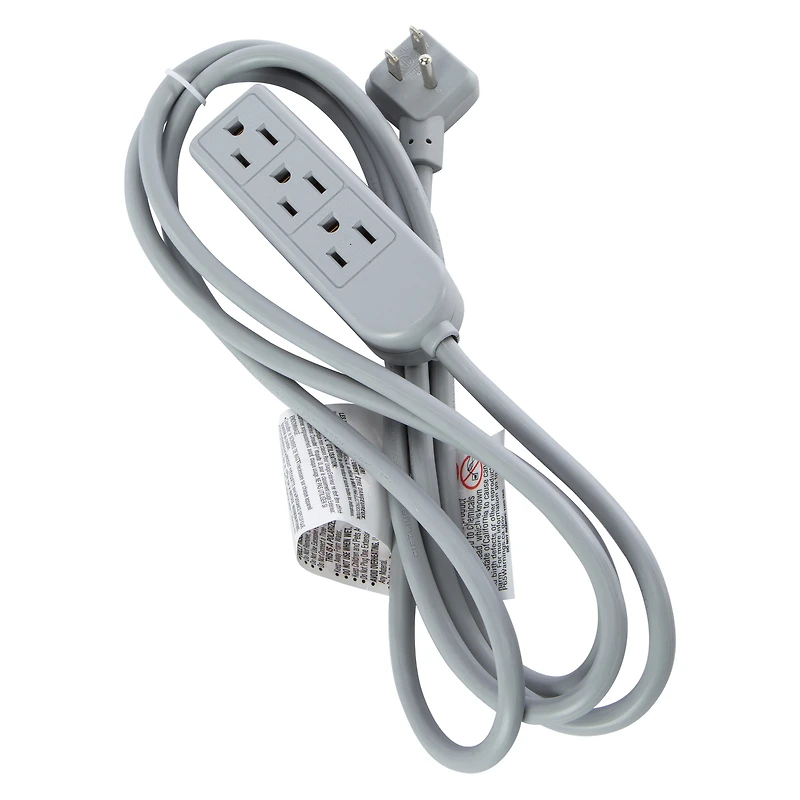 Low Profile Extension Cord With 3-Outlet Power Strip 8ft