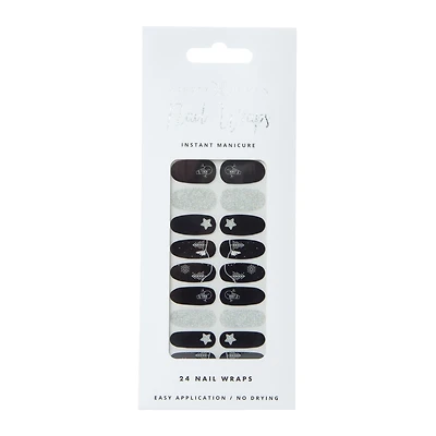 Pretty Woman Holiday Nail Wraps 24-Piece - Black & Silver
