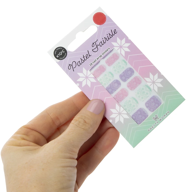 Kids Pretty Woman Holiday Nail Wraps 24-Piece - Pastel Fair Isle
