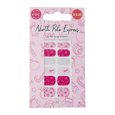 Kids Pretty Woman Holiday Nail Wraps 24-Piece - Pink
