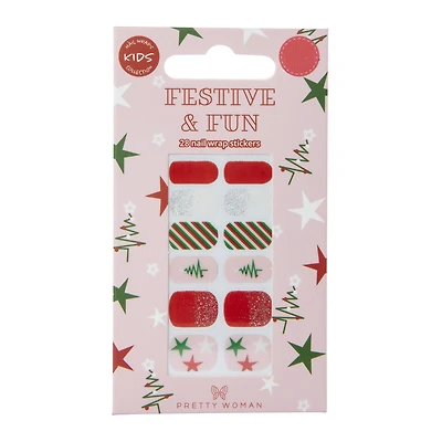 Kids Pretty Woman Holiday Nail Wraps 24-Piece - Red & Green