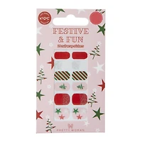 Kids Pretty Woman Holiday Nail Wraps 24-Piece - Red & Green