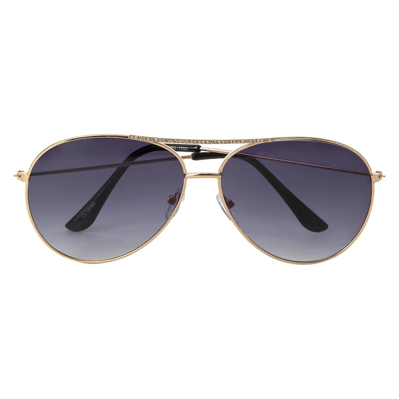Ladies Aviator Sunglasses With Rhinestone Brow Bar