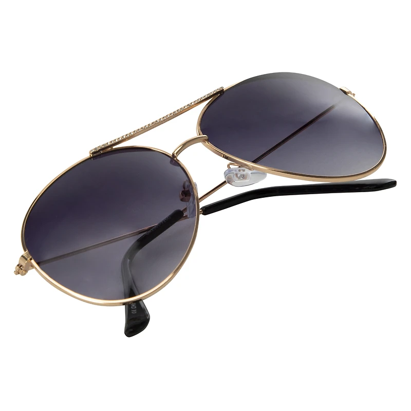 Ladies Aviator Sunglasses With Rhinestone Brow Bar