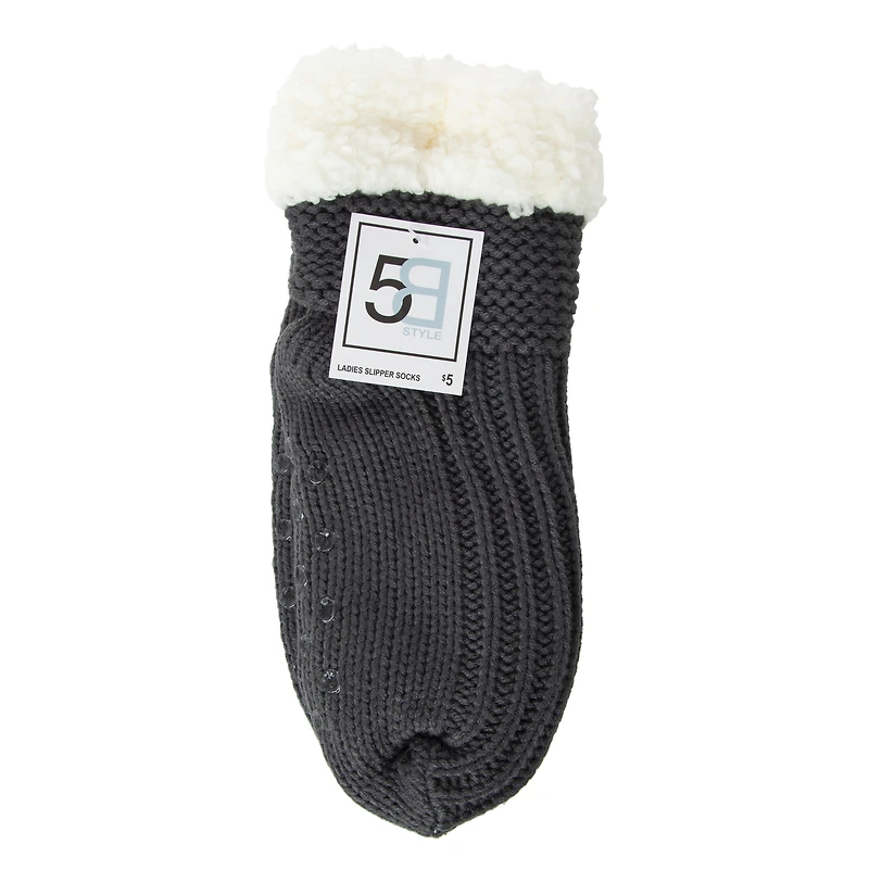 Ladies Knit Sherpa Bootie Cabin Socks