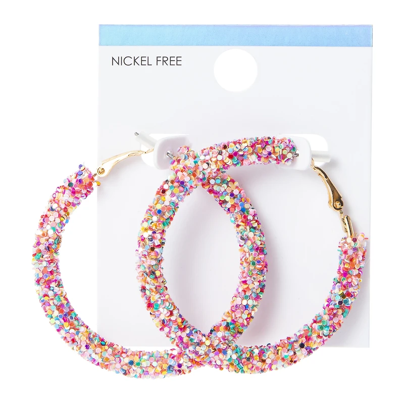 Rainbow Glitter Hoop Earrings