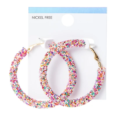 Rainbow Glitter Hoop Earrings