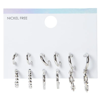 Silver Small Hoop Earrings 6-Pack