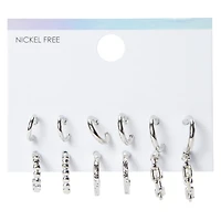 Silver Small Hoop Earrings 6-Pack