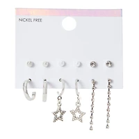Faux Rhinestone Stud, Hoop & Dangle Earrings 6-Pair