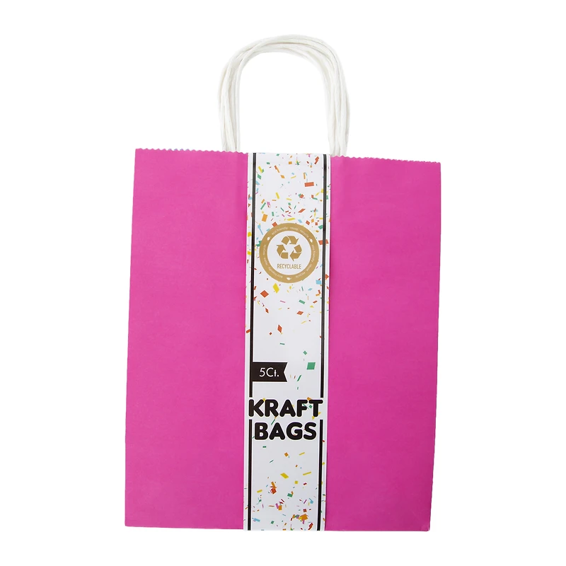 Large Neon Kraft Gift Bags 5-Pack 12.75in x 10.45in
