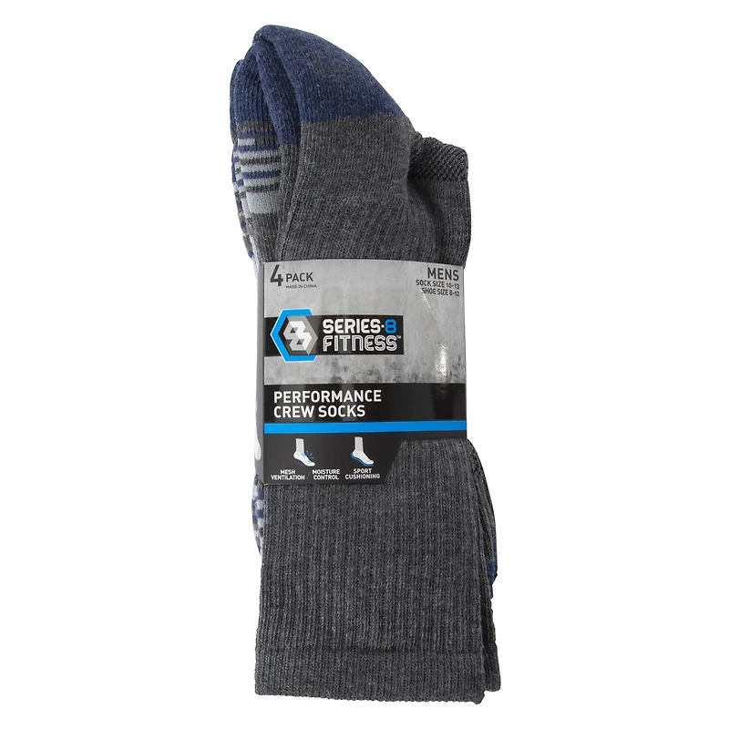 Series 8 Fitness™ Mens Performance Crew Socks 4-Pack - Gray Striped
