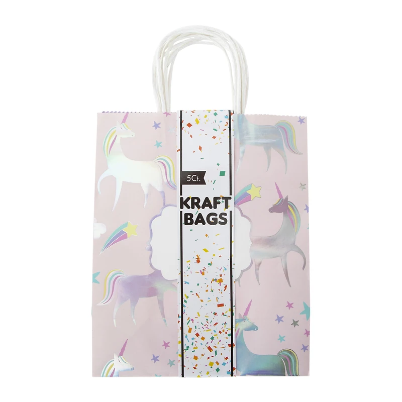 Large Printed Kraft Bags 13in x 10in 5-Count - Unicorn