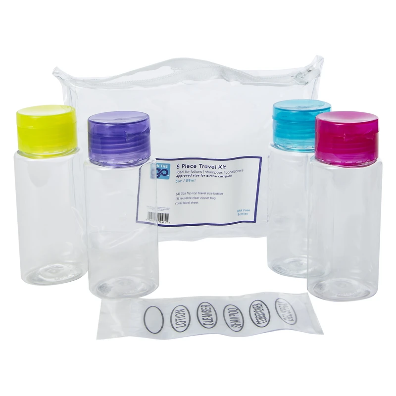 3oz Travel Bottles w/ Labels 6-Piece Set