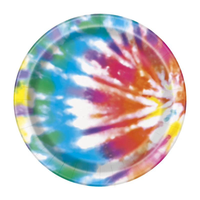 7in Tie Dye Paper Dessert Plates 8-Count