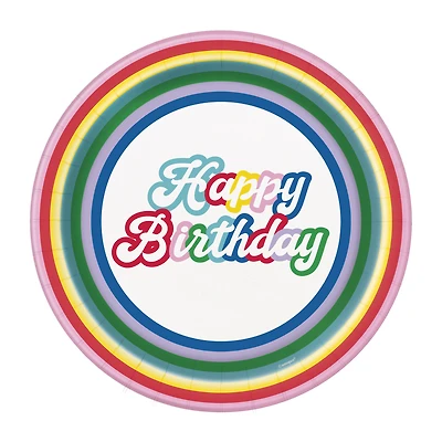 7in 'Happy Birthday' Rainbow Pop Paper Dessert Plates 8-Count