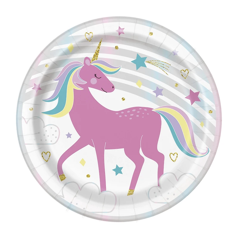 7in Magical Unicorn Paper Dessert Plates 8-Count