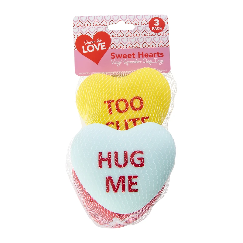 Valentine Conversation Hearts Vinyl Dog Toy 3-Pack