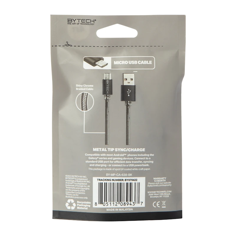 4ft Chrome Braid Micro-USB Cable