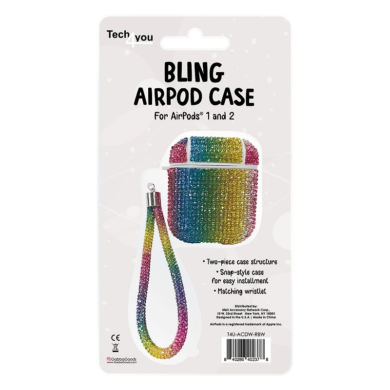 Bling Case With Wristlet For Airpods® 1 & 2 - Rainbow