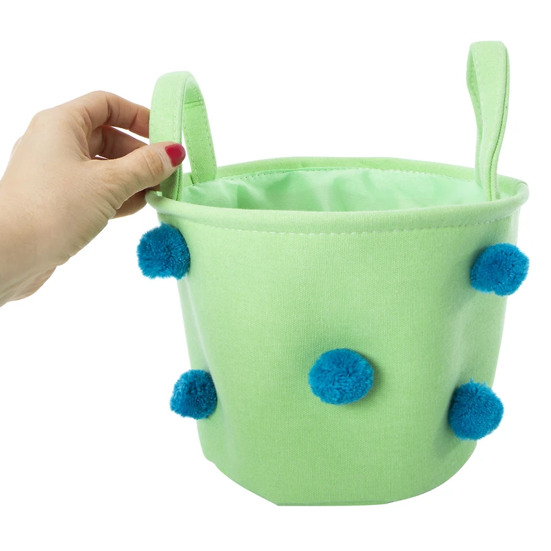 Fabric Easter Basket With Pom Poms 9in x 6.3in