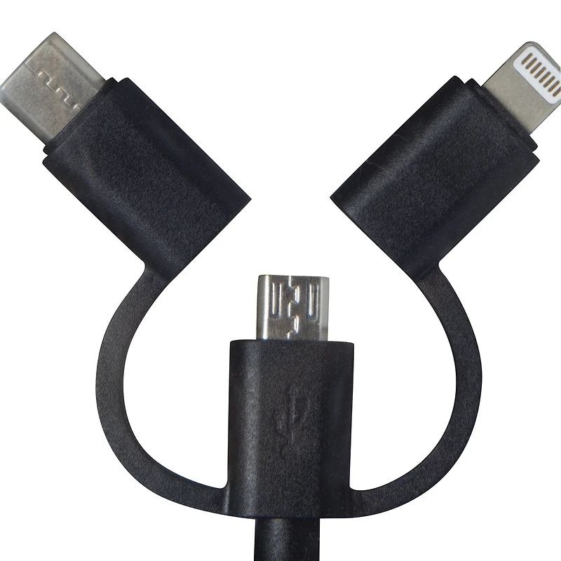 4ft 3-in-1 Charging Cable: 8-Pin, USB-C, Micro-USB