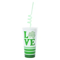 St. Patrick's Day Shamrock 'Love' Tumbler With Crazy Straw