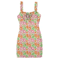 Retro Pink Floral Ruched Bust Bodycon Dress