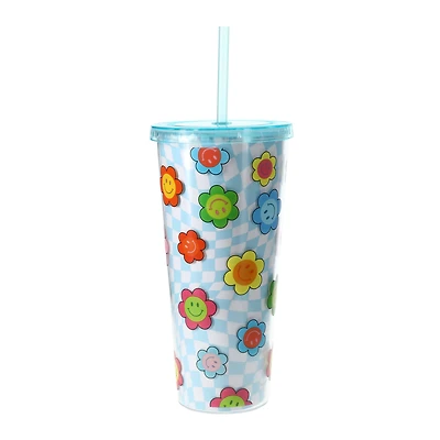 Y2K Print Tumbler With Reusable Straw 24oz