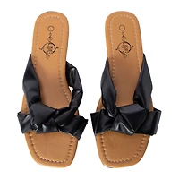 Ladies Black Bow Slip On Sandals