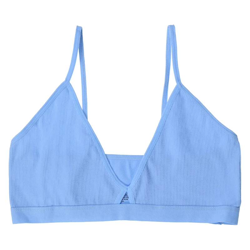 Blue Ribbed Cut-Out Bralette