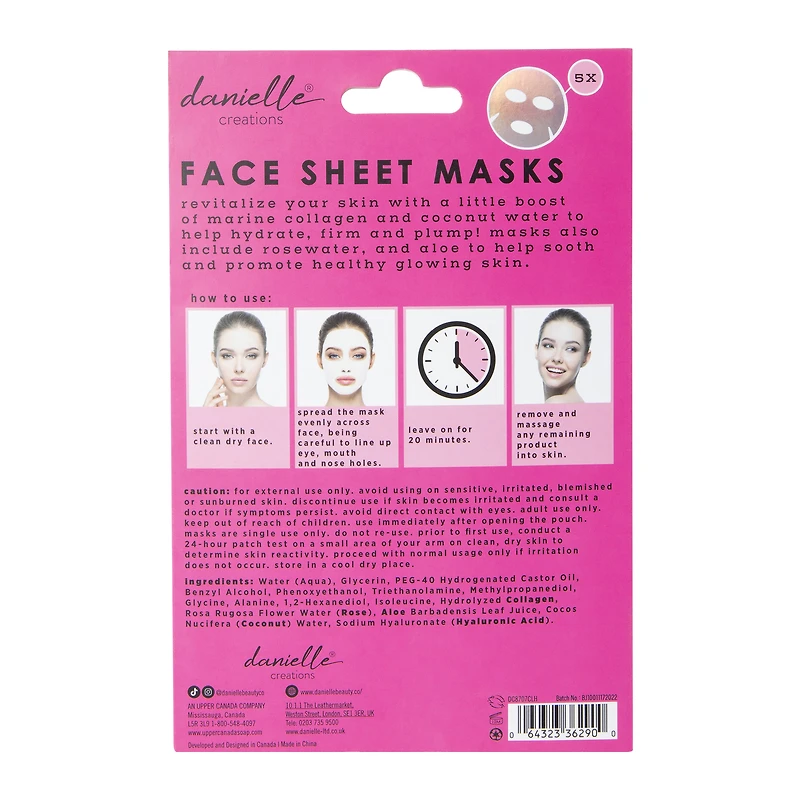 Danielle Creations® Marine Collagen Face Sheet Masks 5-Count