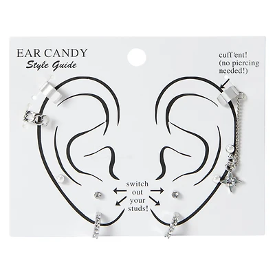 Silver Ear Cuff Earrings & Studs Set 9-Count