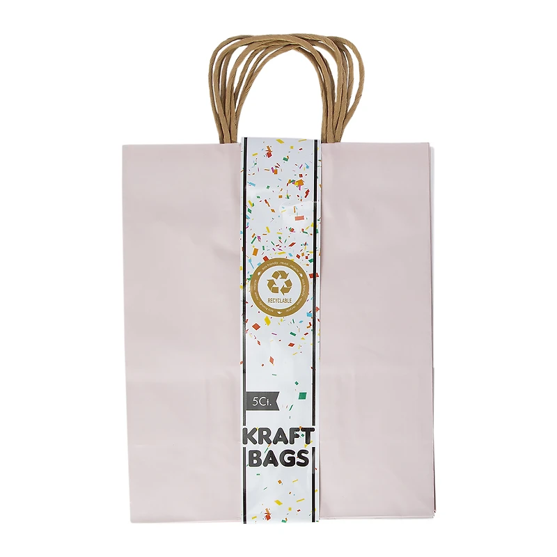Large Kraft Gift Bags 13in x 10in 5-Count - Pink