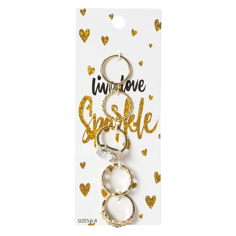 Rhinestone Rings 5-Pack