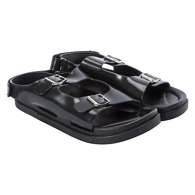 Ladies Black Patent Double Buckle Sandals