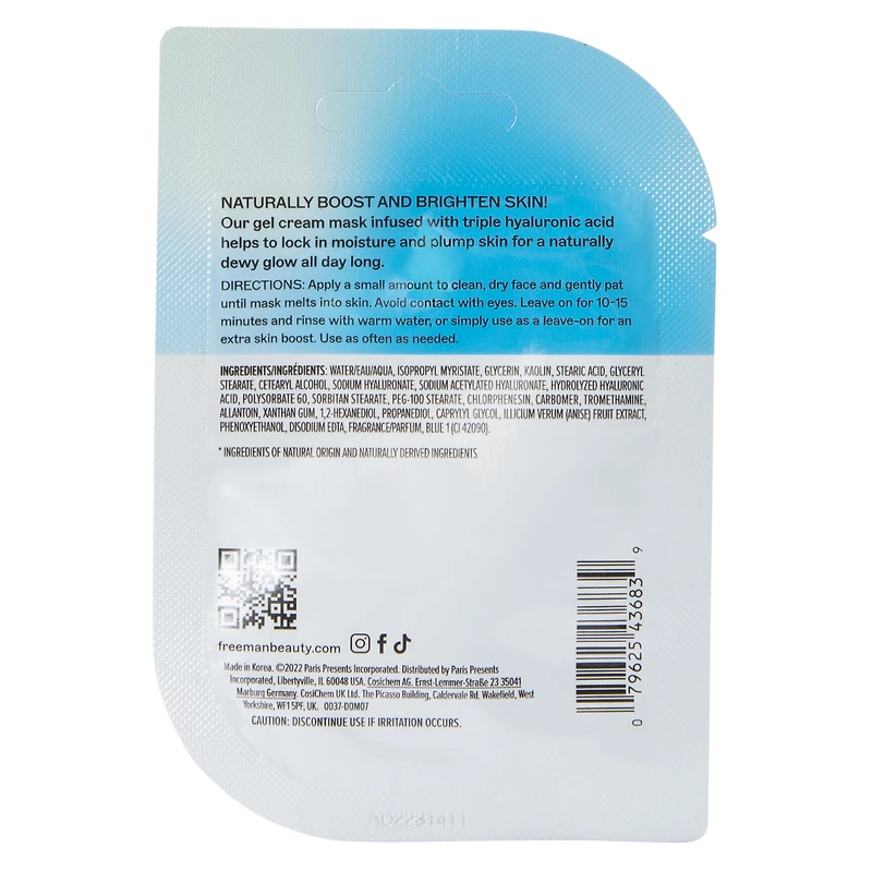 Freeman® Hyaluronic Acid Hydrating Gel Cream Mask 0.33 Fl.oz