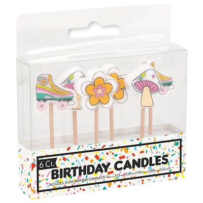 Pick Birthday Candles 6-Count - Flowers & Skates