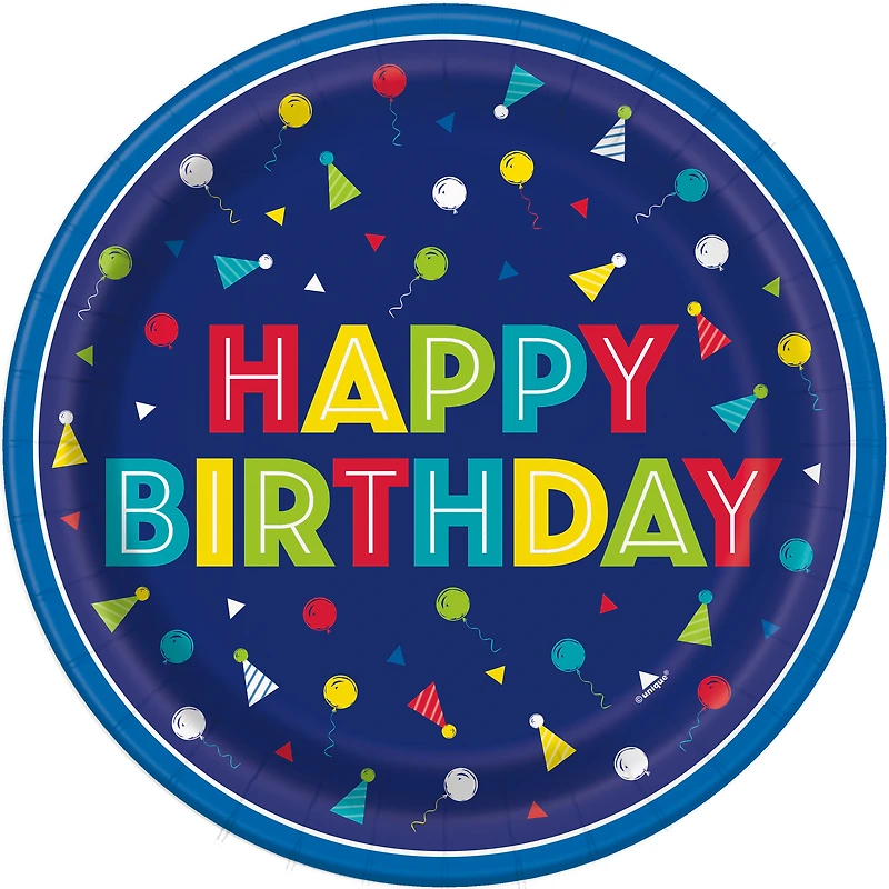 9in Paper Plates 8-Count - Blue Birthday