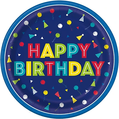 9in Paper Plates 8-Count - Blue Birthday