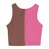 Pink & Brown Split Cropped Tank Top
