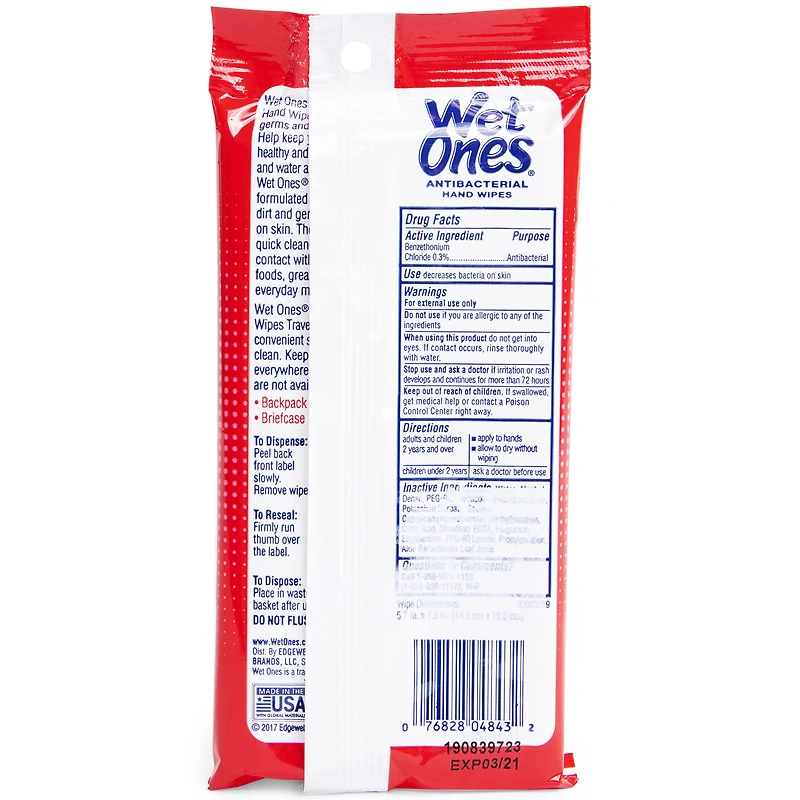 Wet Ones® Antibacterial Hand Wipes Fresh Scent 20-Pack