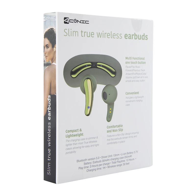 Slim True Wireless Bluetooth® Earbuds With Case & Mic - Sage Green