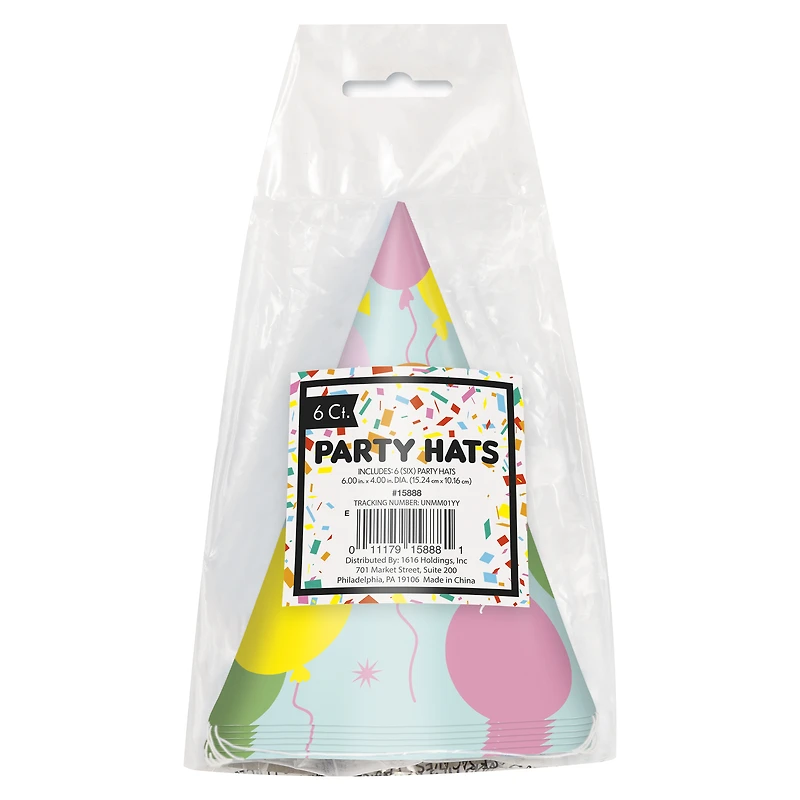 6-Count Party Hats - Balloons