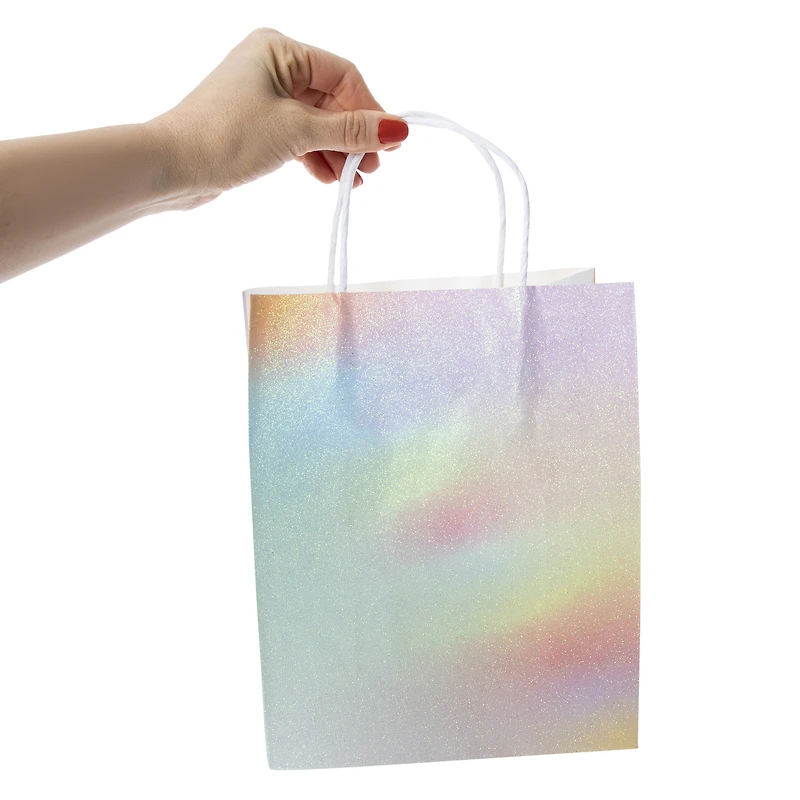 6-Count Medium Kraft Gift Bags 10in x 7.95in - Glitter Rainbow